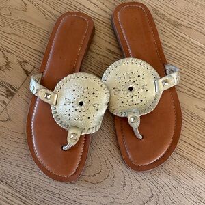 Jack Rogers Gold Leather Thong Sandals for Women